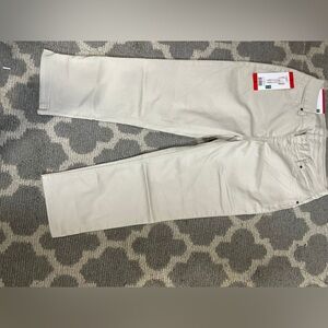 Beige Straight-Leg Pants